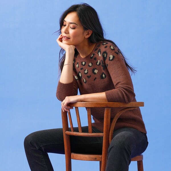 Pulóver s leopardím vzorom hnedosivá 040 Blancheporte 48199169