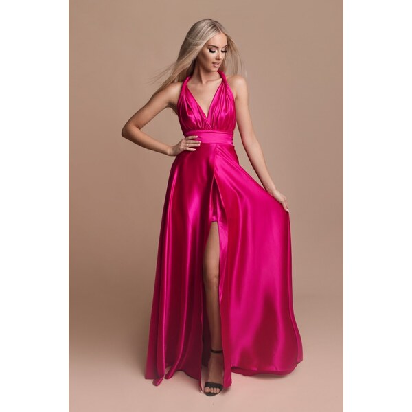 miadresses.sk Cyklámenové lesklé šaty na viazanie 48218085