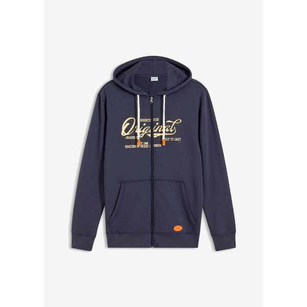 bonprix Mikinová bunda s kapucňou, mäkká vo vnútri, farba modrá 48374035