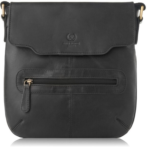 PAOLO PERUZZI Dámska kožená taška cez rameno T-61-BL | čierna T-61-BL 48444816