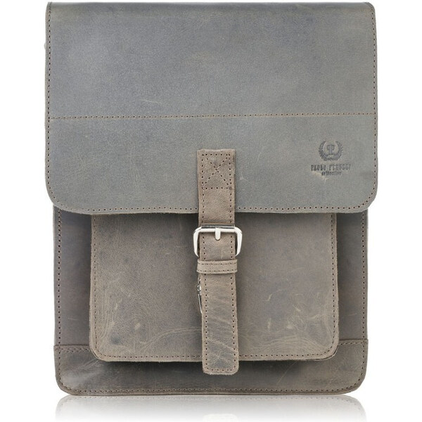 PAOLO PERUZZI Pánska Vintage kožená taška cez rameno T-91-GRE | šedá T 48444823