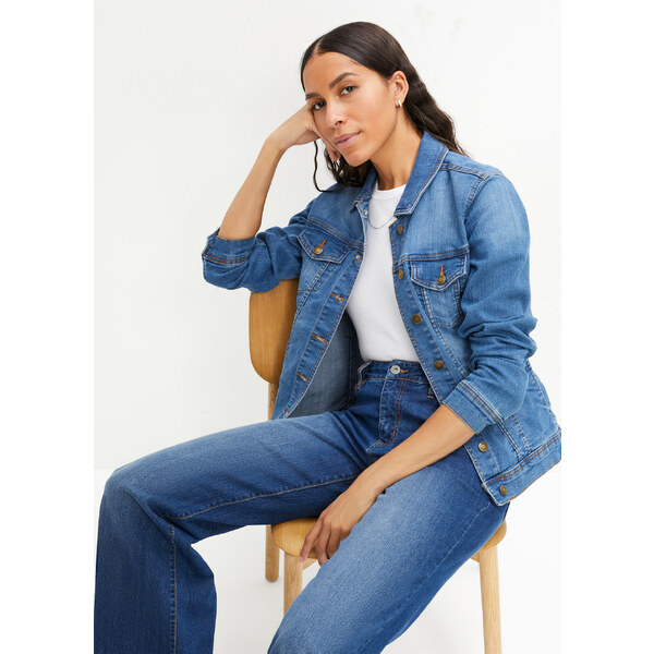 bonprix Džínsová bunda, strečová, basic, farba modrá 44734308