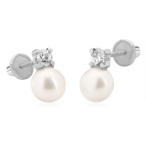 Brilio Pôvabné náušnice z bieleho zlata s pravou perlou a zirkónmi 14 66588414