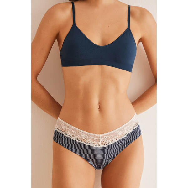 womensecret Pásikavé čipkované široké bavlnené nohavičky 48669870