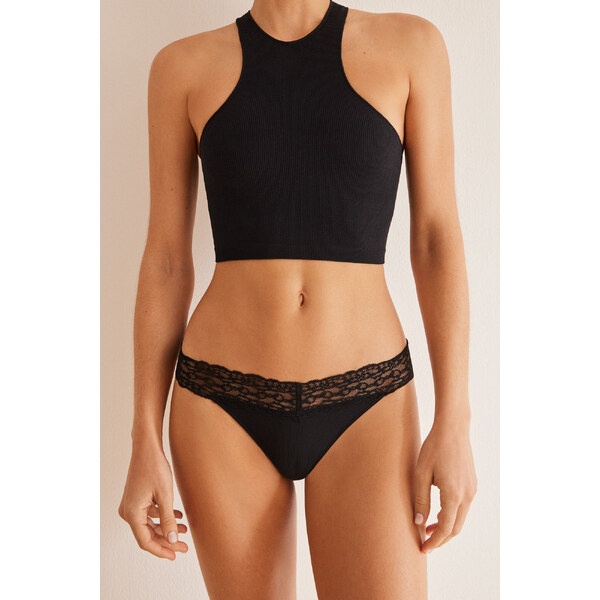 womensecret Čierne tangá s čipkou 48669877