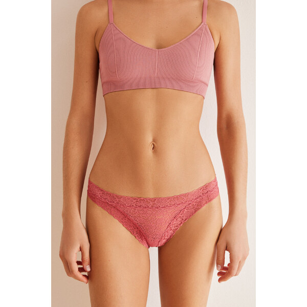 womensecret Ružové čipkované nohavičky 48669889