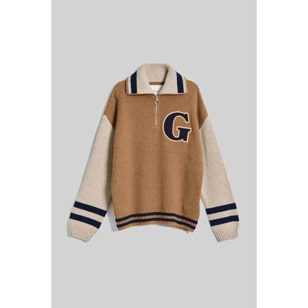 SVETER GANT WOOL NEPS LETTERMAN HZ WARM KHAKI 47419387