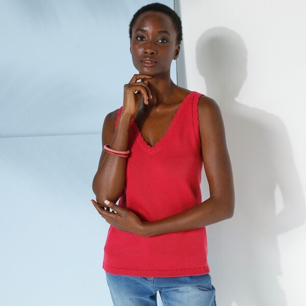 Pulóvrový top s výstrihom do ,,V malinová 052 Blancheporte 48781788