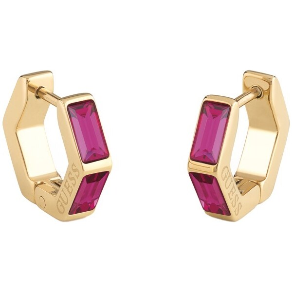 Guess Nadčasové pozlátené náušnice s ružovou zirkóniou Huggie Me 66591507