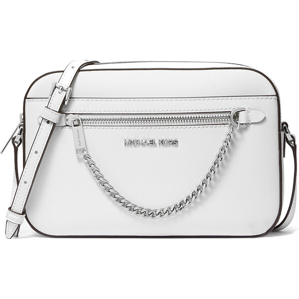 Michael Kors Jet Set Large Saffiano Leather Crossbody Bag White Silver 63717774