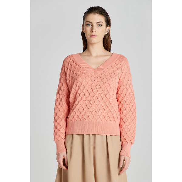 SVETER GANT TEXTURED KNIT V-NECK PEACHY PINK 48836929