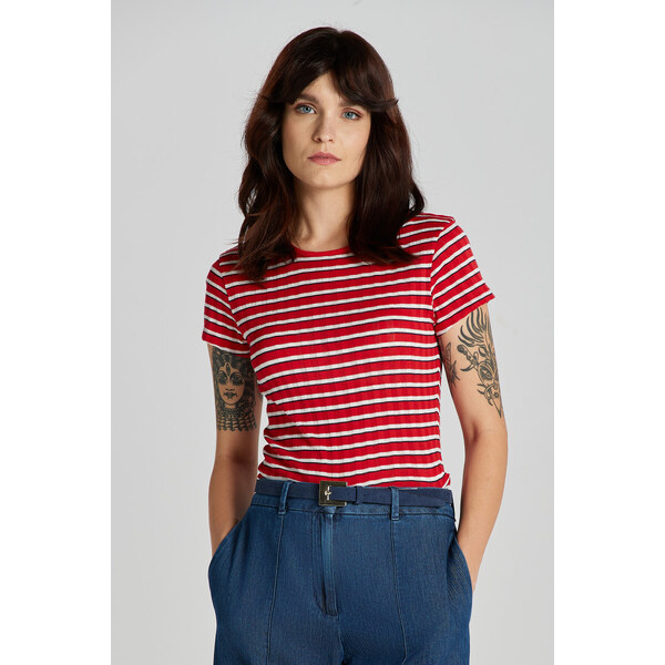 TRIČKO GANT STRIPED RIBBED SS T-SHIRT BRIGHT RED 48836916