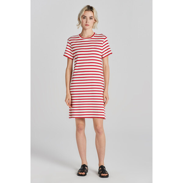 ŠATY GANT STRIPED SS T-SHIRT DRESS BRIGHT RED 48836983