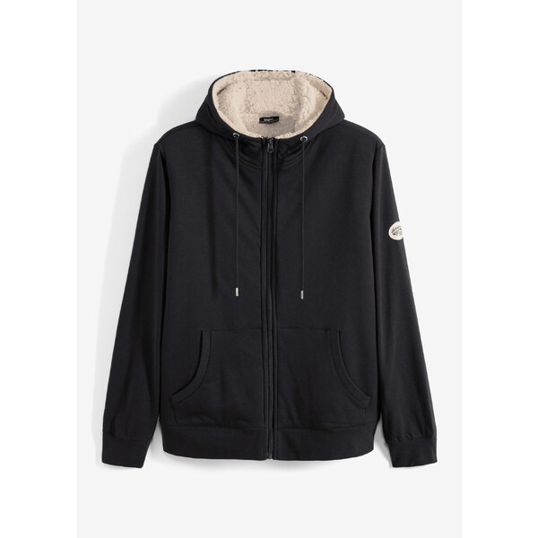 bonprix Termo mikina s kapucňou a kožušinovou podšívkou, farba čierna 47086705