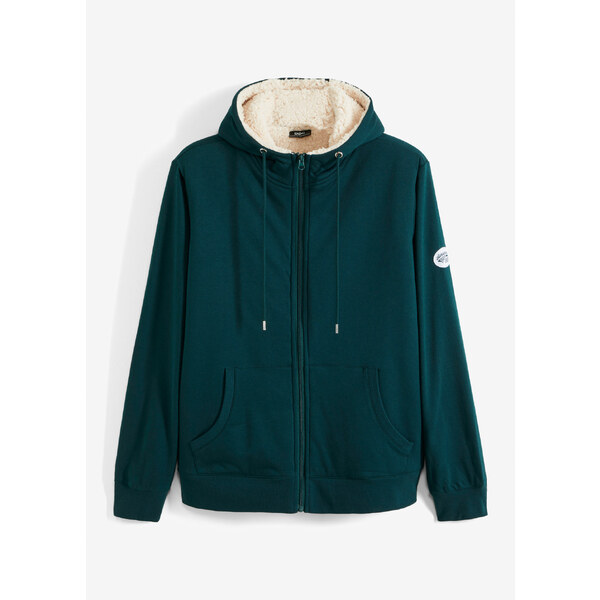 bonprix Termo mikina s kapucňou a kožušinovou podšívkou, farba zelená 47086706