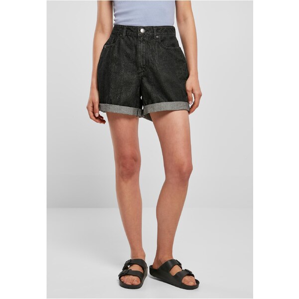 Urban Classics Womens High-Waisted Boyfriend Shorts - Black Washed 57100126