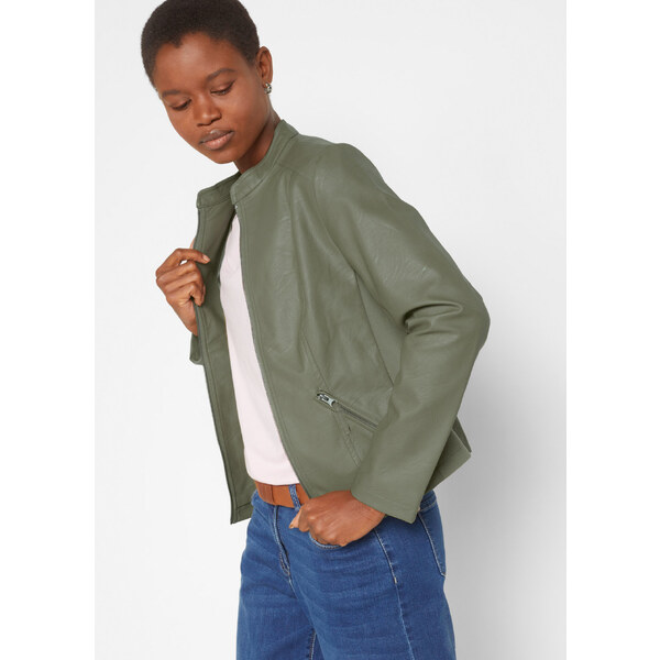 bonprix Koženková bunda z čistej viskózy, farba zelená 44791772