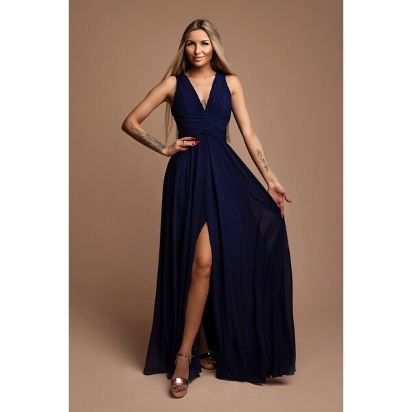 miadresses.sk Tmavomodré šifónové šaty s rozparkom 48932269