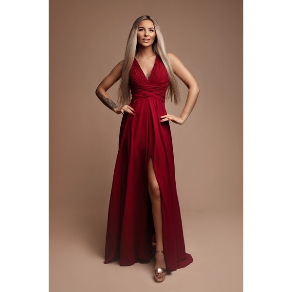 miadresses.sk Červené šifónové šaty s rozparkom 48932270