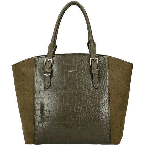 DAVID JONES Olivovo zelená semišová taška do ruky s kroko vzorom 48966226