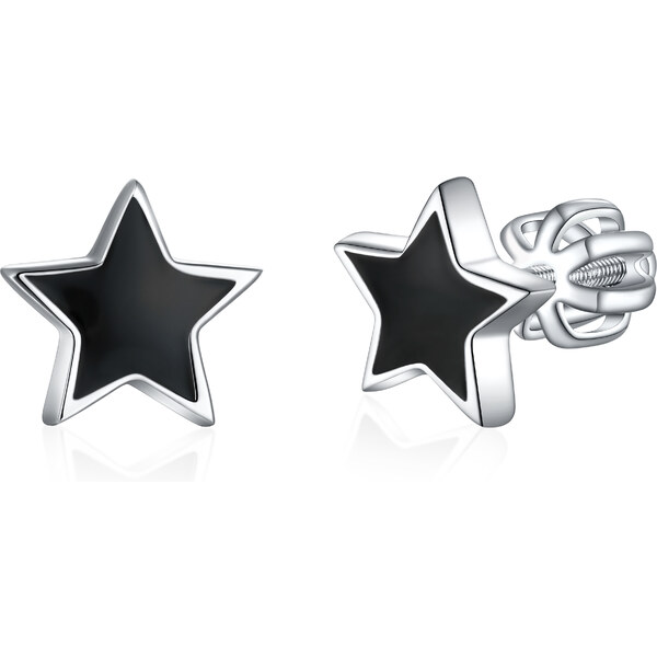 Olivie Strieborné náušnice ČIERNE HVIEZDIČKY 8349 48999305