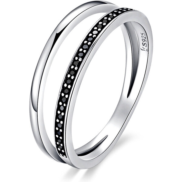 Ligot Strieborný dvojitý prsteň čiernobiely 49018625