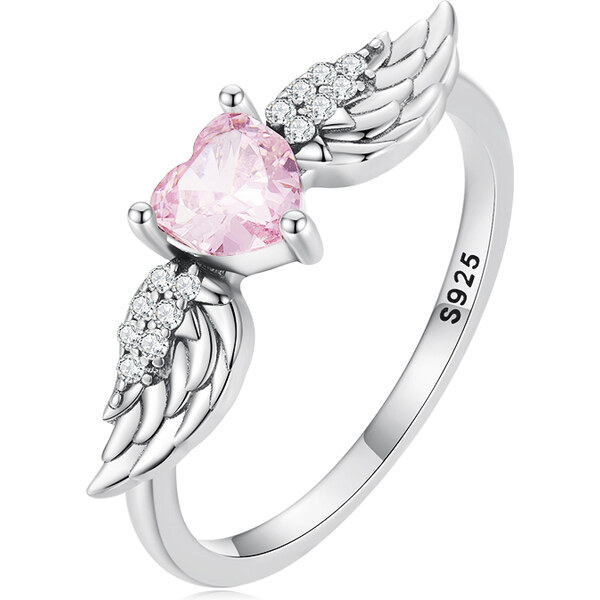 Ligot Strieborný prsteň ružové srdce s krídlami 49018640