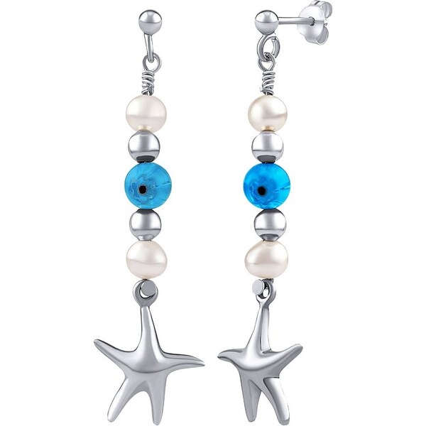 Silvego Strieborné náušnice Triton s pravými perlami, hviezdami a 66584233