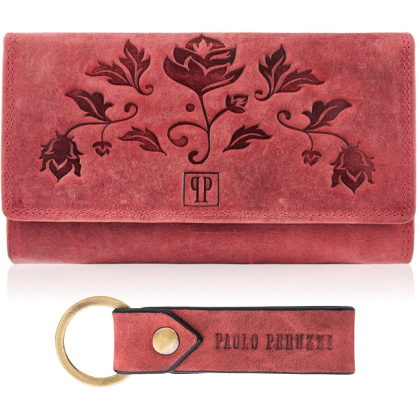 PAOLO PERUZZI Dámska kožená peňaženka a kľúčenka Vintage ZUP-95-RD | 49025666
