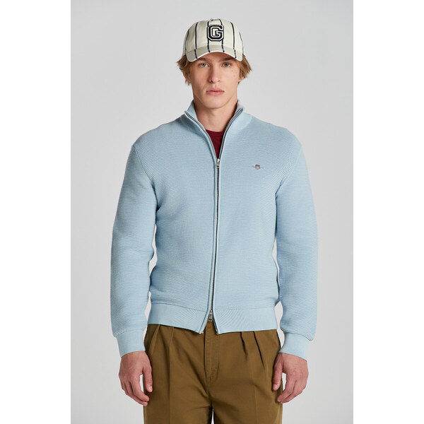 KARDIGÁN GANT TEXTURED COTTON FULL ZIP CARDIGAN STORMY SEA 49041282