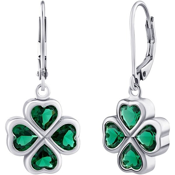 Silvego Strieborné visiace náušnice štvorlístok so zelenými Brilliance 66582375