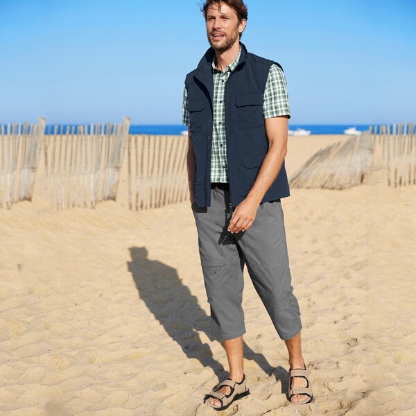 3/4 nohavice s pružným pásom a vreckami a zladeným opaskom ocelová 48125972