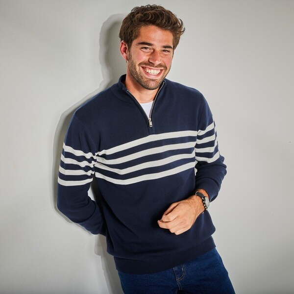 Pruhovaný pulóver so stojačikom a zipsom nám. modrá 086 Blancheporte 49063261