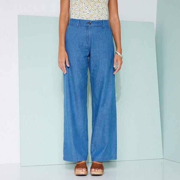 Široké nohavice z ľahkého denimu zapratá modrá 036 Blancheporte 49063557