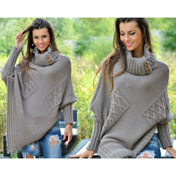 Fashionweek Luxusní pončo s teplým rolákem NOEMI 48752972