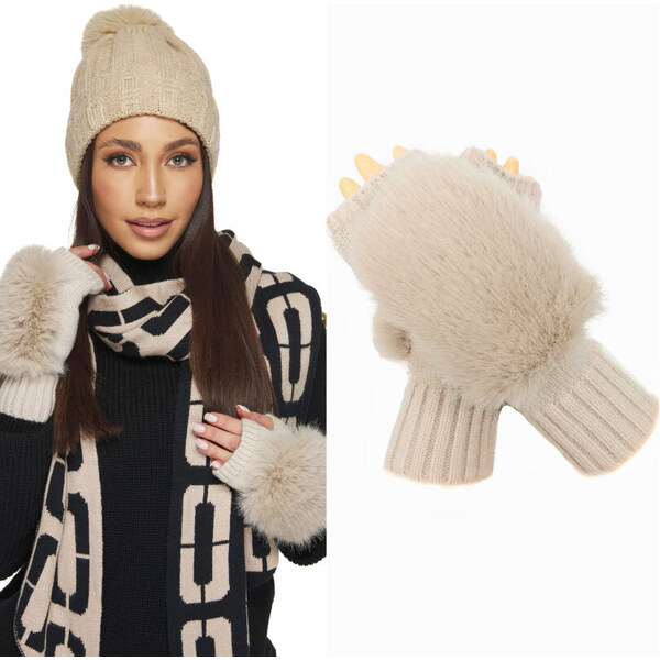 Fashionweek BEZPRSTOVÉ RUKAVICE s mäkkej, hustej kožušiny KARR018 48752227