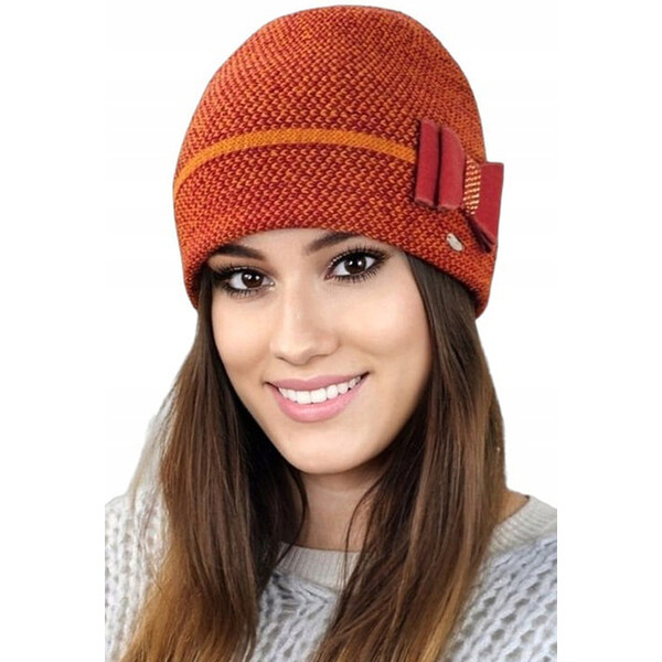 Kamea Tehlová elegantná dámska čiapka na zimu s mašličkou Bolonia, 49093828