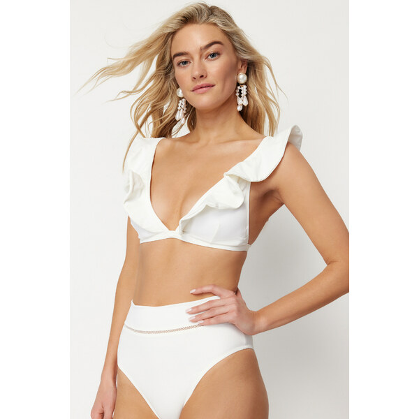 Trendyol Svadobný Krémový Trojuholníkový Volánový Bikiny Top 50599831