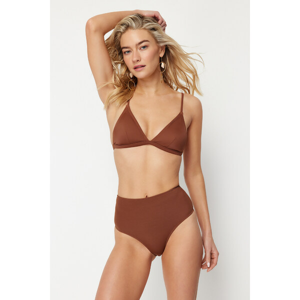 Trendyol hnedé bikiny s vysokým pásom a klasickým strihom 50567284