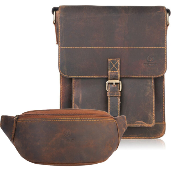 PAOLO PERUZZI Pánska taška na rameno + ľadvinka Vintage ZUP-98-HBR | 49143854