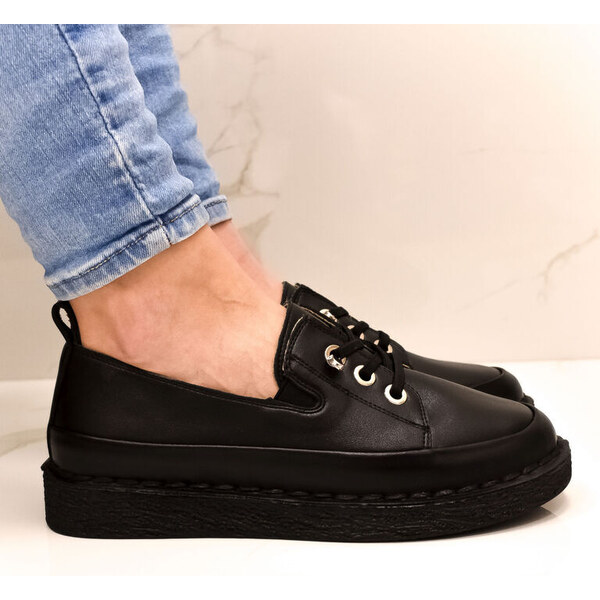 JOHN-C Dámske čierne kožené poltopánky CHARLENE 49195734