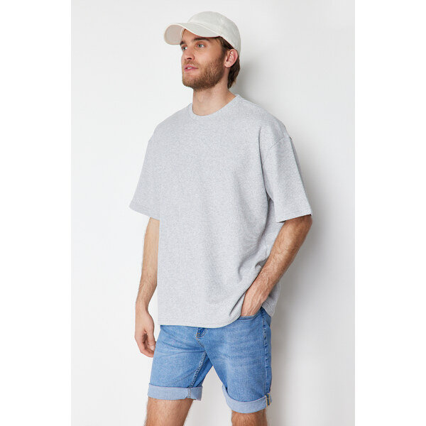 Trendyol Basic Gray Oversize/Wide Cut Short Sleeve Textured Soild 50501394