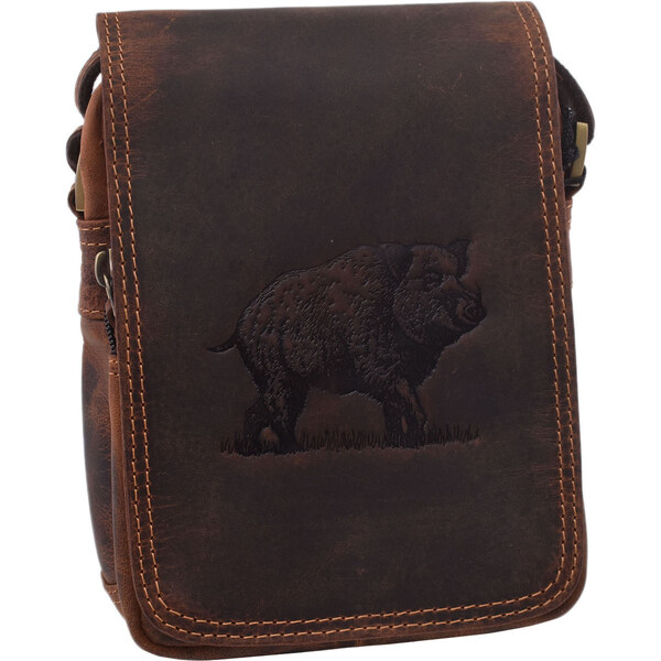 Mercucio Pánske kožené crossbody tmavohnedý hunter embos diviak celý 64524515