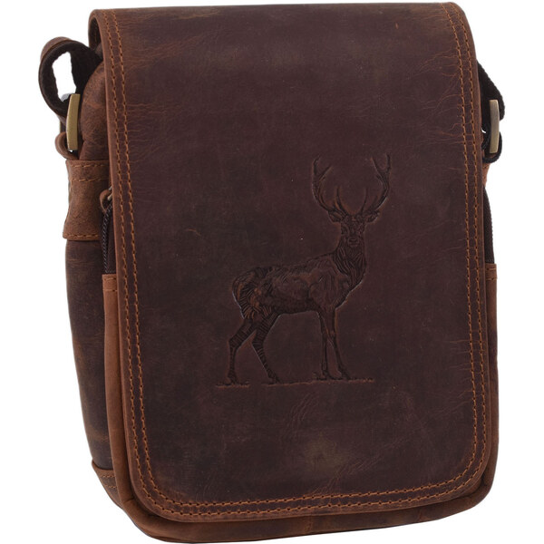 Mercucio Pánske kožené crossbody tmavohnedý hunter embos jeleň celý 64524516