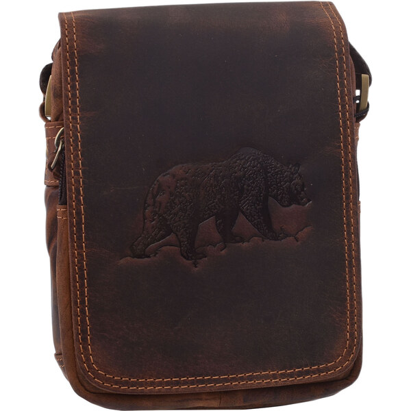 Mercucio Pánske kožené crossbody tmavohnedý hunter embos medveď hnedý 64524519