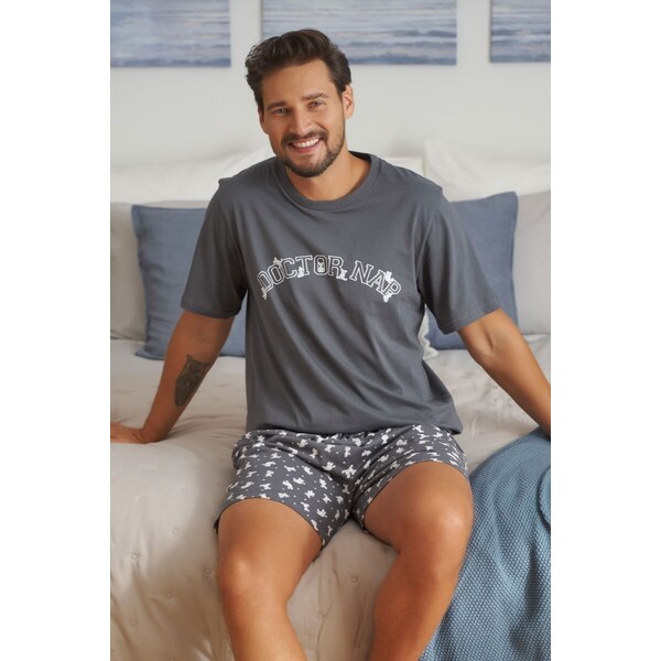 Sivé pánske pyžamo Doctor Nap s potlačou medvedíkov 49333647