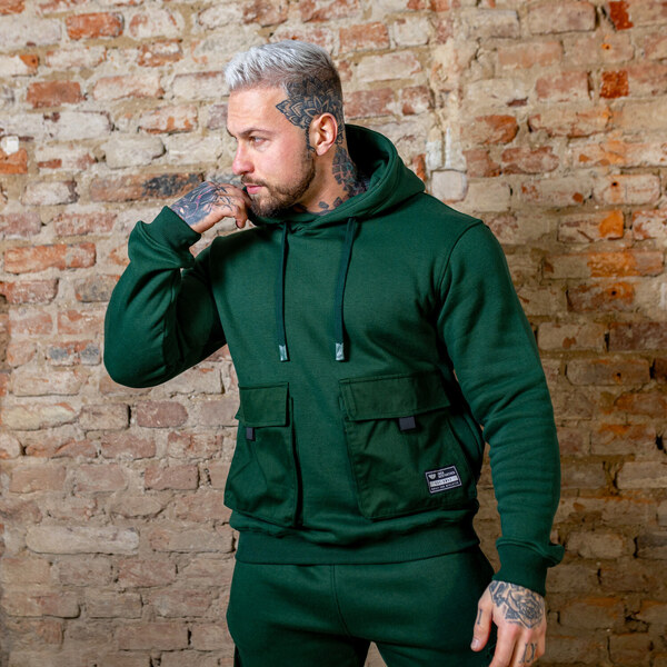 Mikina s kapucňou Iron Aesthetics Cargo Hoodie, zelená 49340723