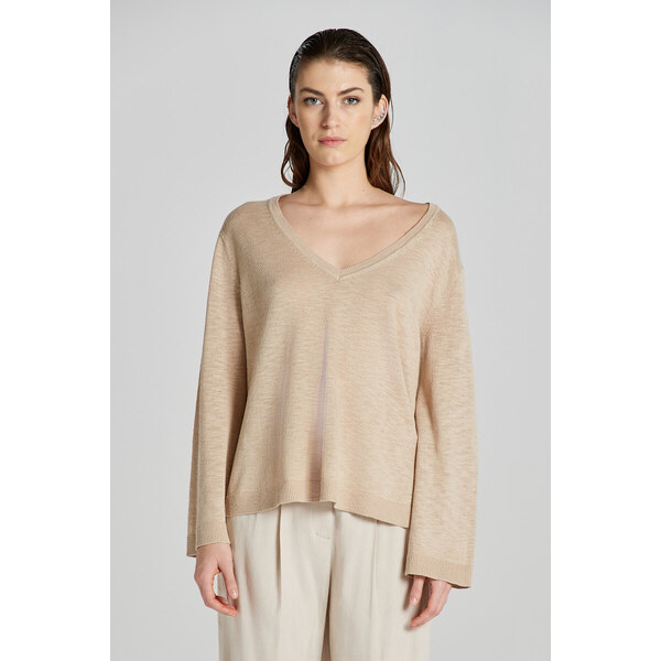 SVETER GANT LINEN BLEND V-NECK DRY SAND 49374952