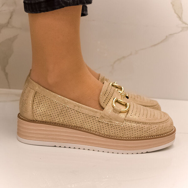 SS Dámske zlaté mokasíny MAREYA 49410126