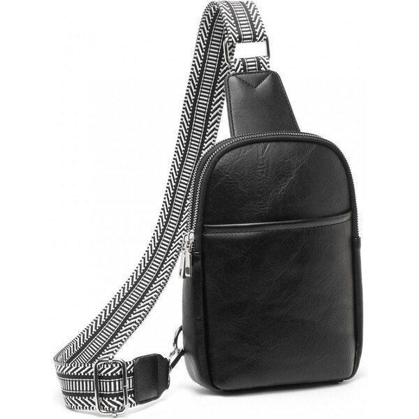 Miss Lulu Fashion náprsná taška so vzorovaným popruhom, čierna 58253409